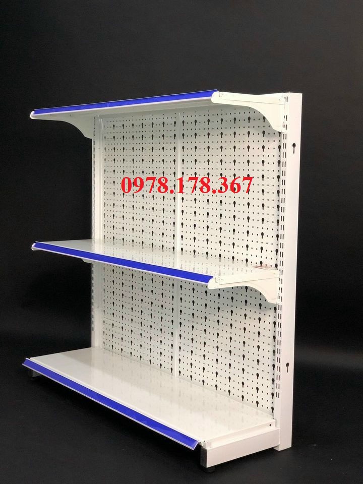 Kệ siêu thị lưng tôn lỗ 3 tầng trưng bày hàng tạp hoá