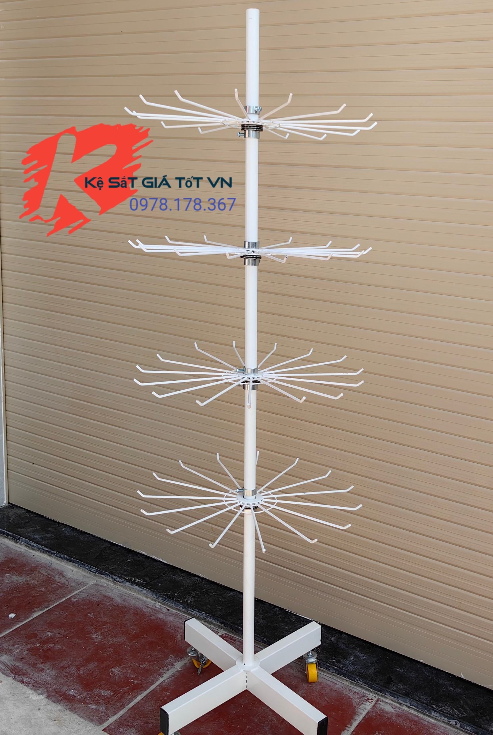 Kệ xoay chong chóng 4 tầng treo phụ kiện, sơn tĩnh điện cao cấp