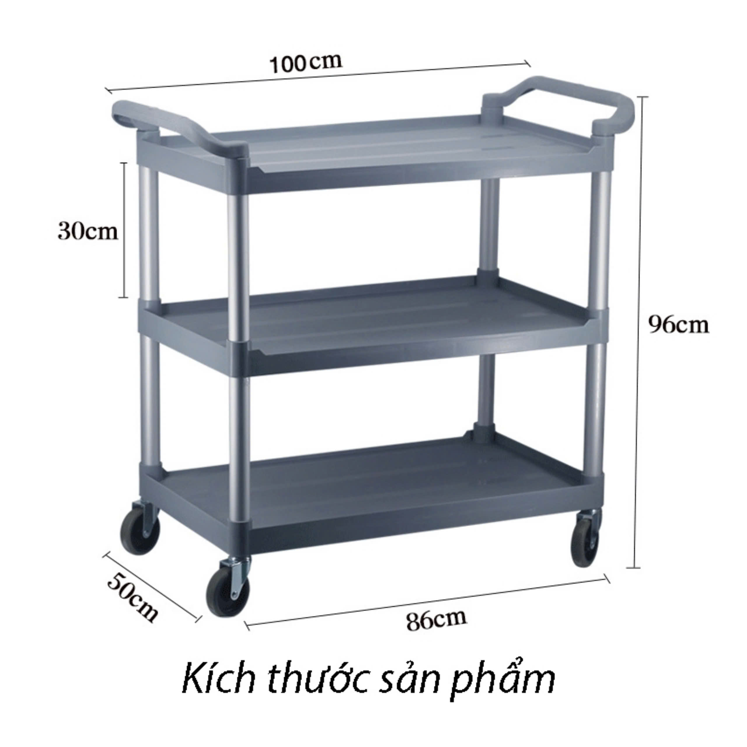 Xe đẩy thức ăn - Xe phục vụ dọn chén dĩa 3 tầng