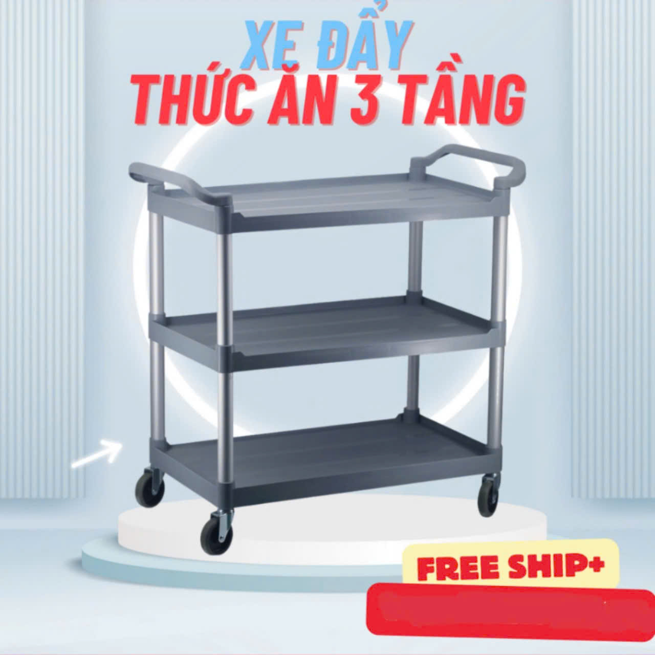 Xe đẩy thức ăn – Xe phục vụ dọn chén dĩa 3 tầng