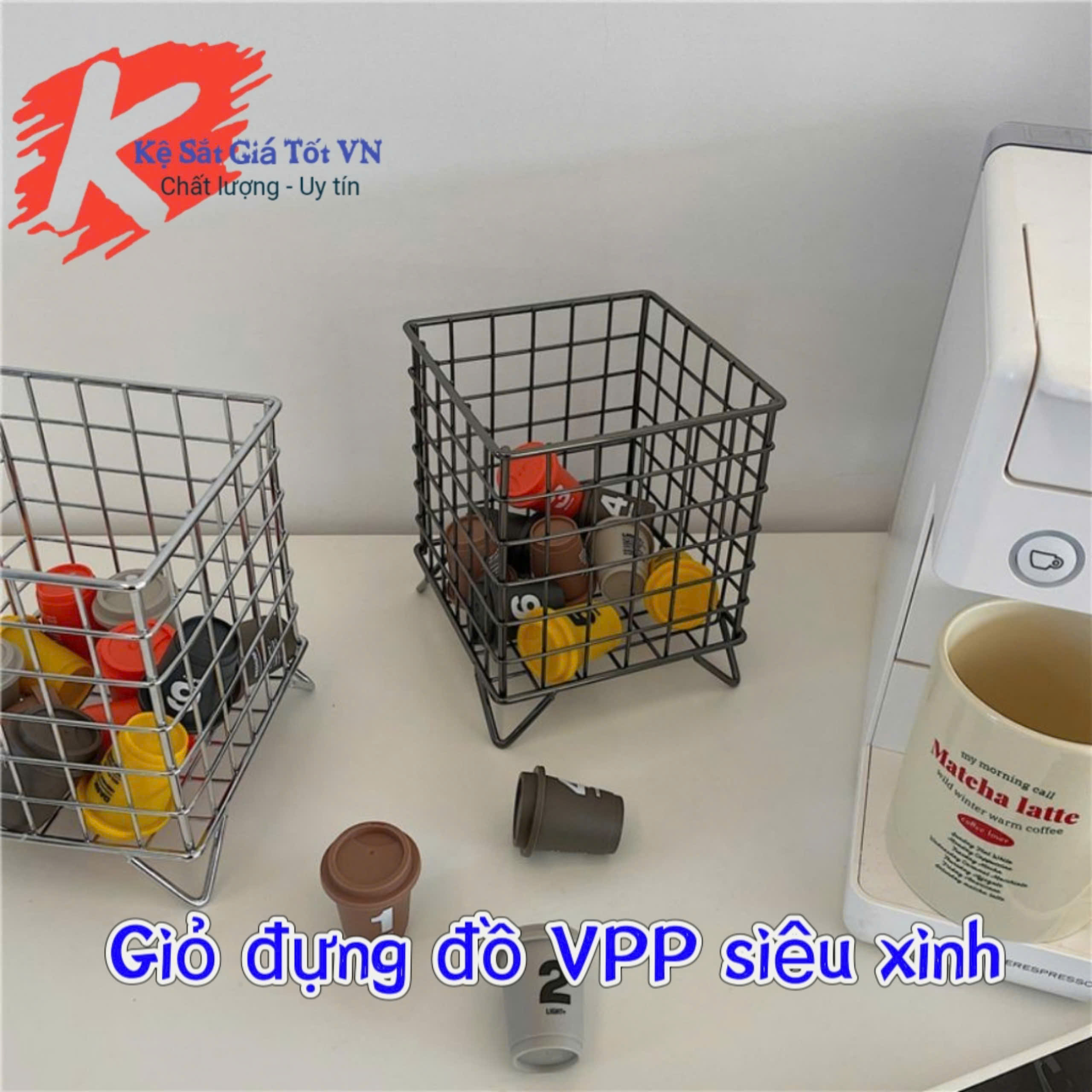 Giỏ Vuông để bàn – Rổ sắt nhúng nhựa cao cấp đựng mỹ phẩm, phụ kiện