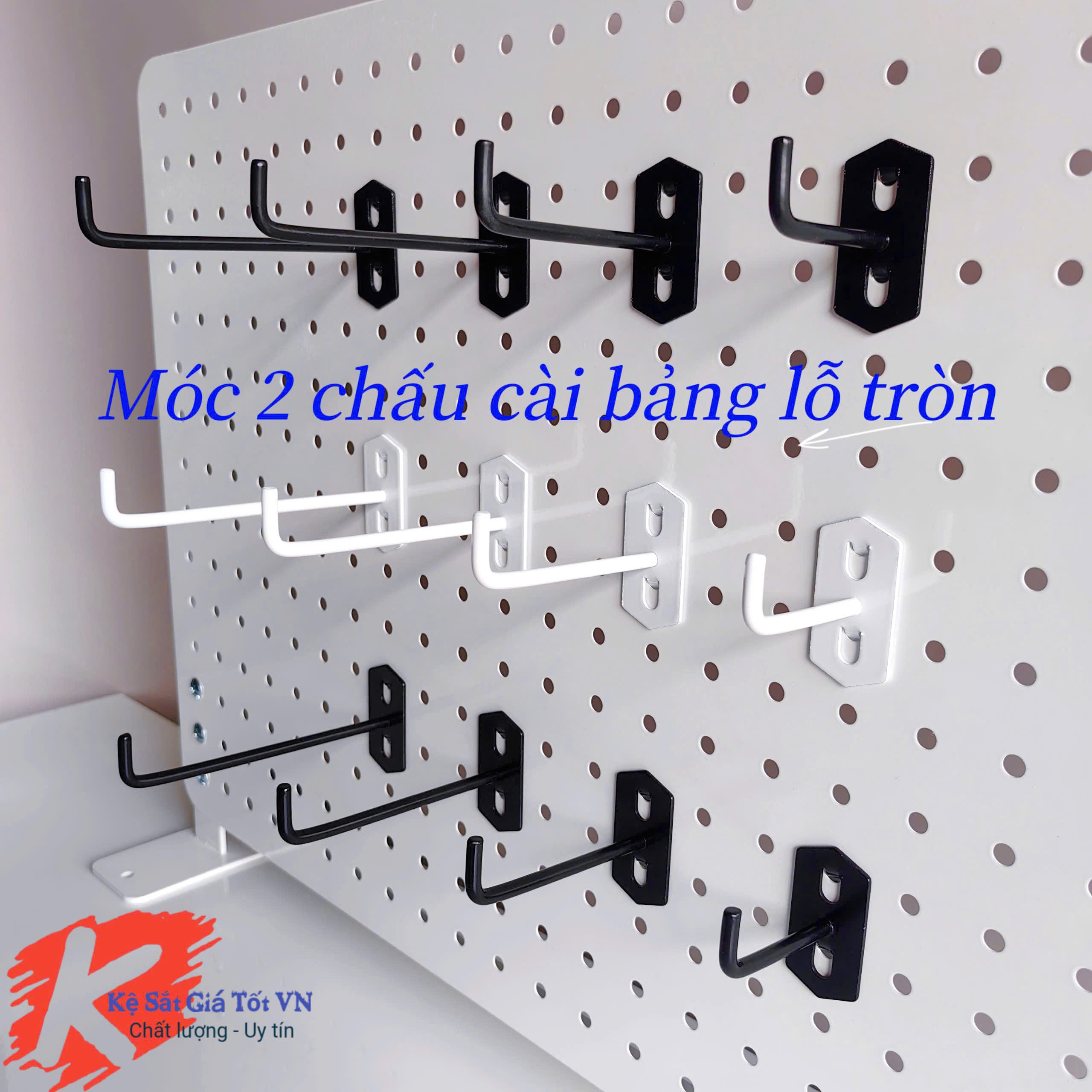 Móc cài bảng lỗ Pegboard treo phụ kiện – Móc 2 chấu sơn tĩnh điện dùng cho bảng lỗ tròn
