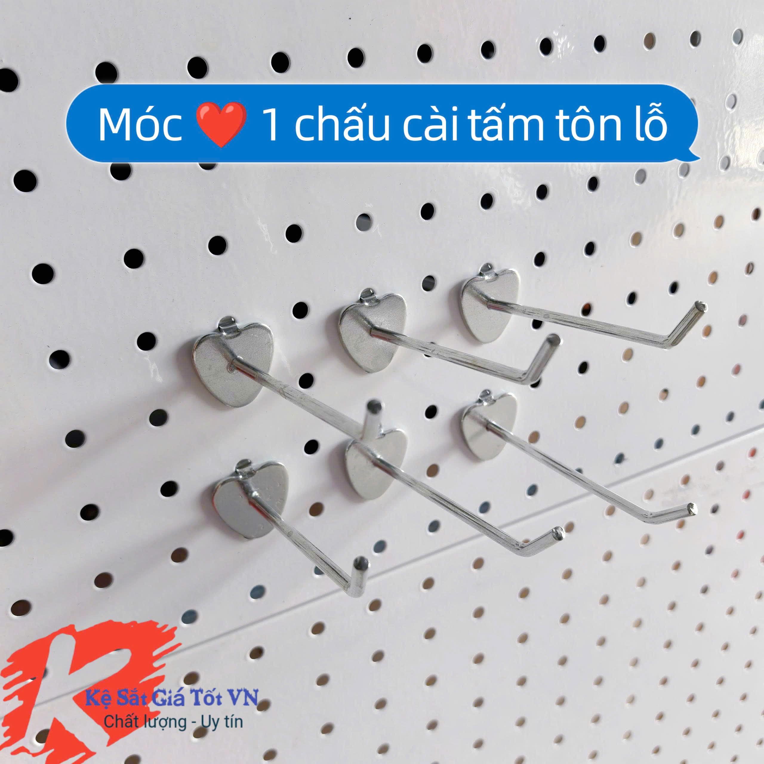Móc trái tim 1 chấu cài tấm tôn đục lỗ, cài bảng Pegboard đa năng