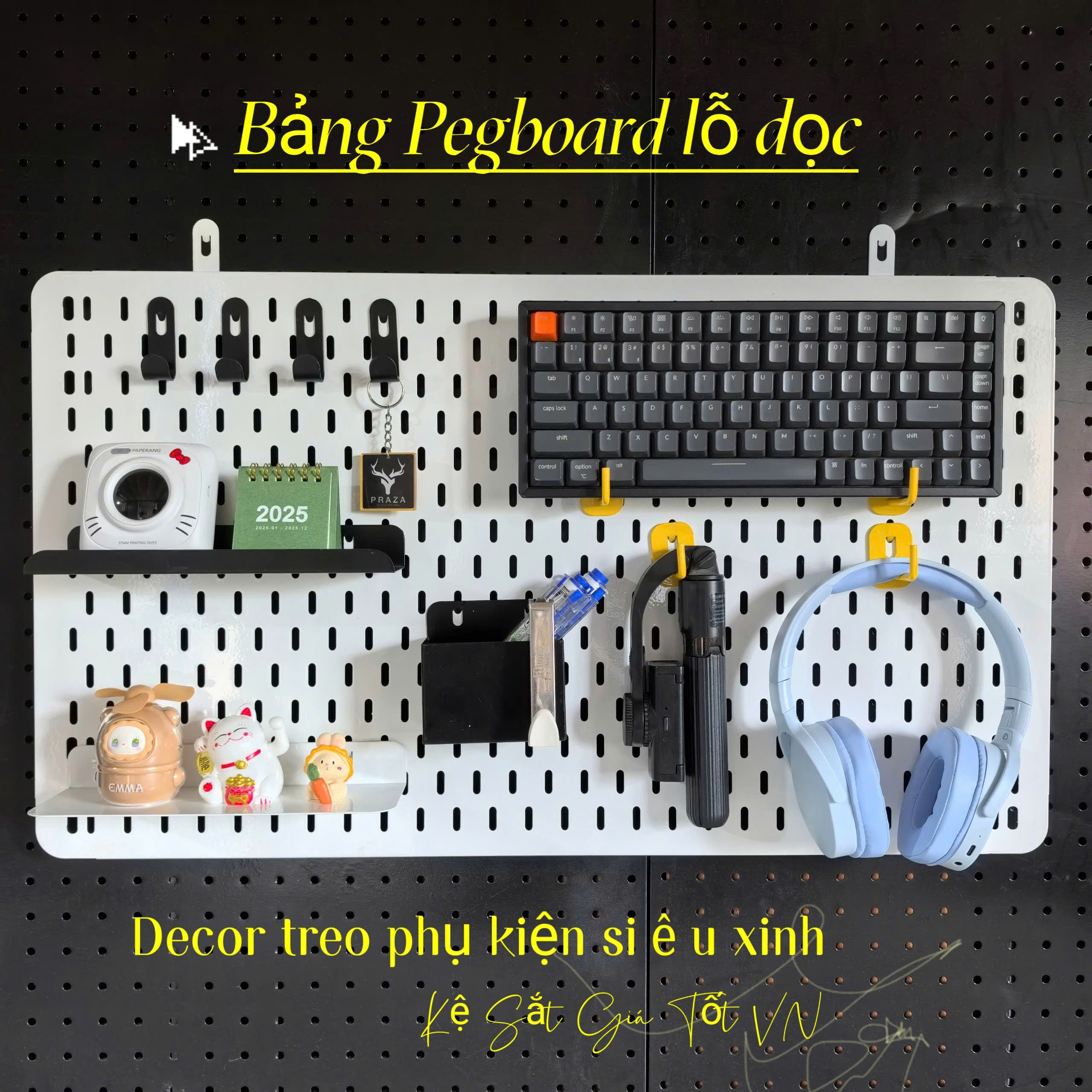Bảng Pegboard Lỗ Dọc Gắn Tường Treo Phụ Kiện Cao Cấp – 70x40cm