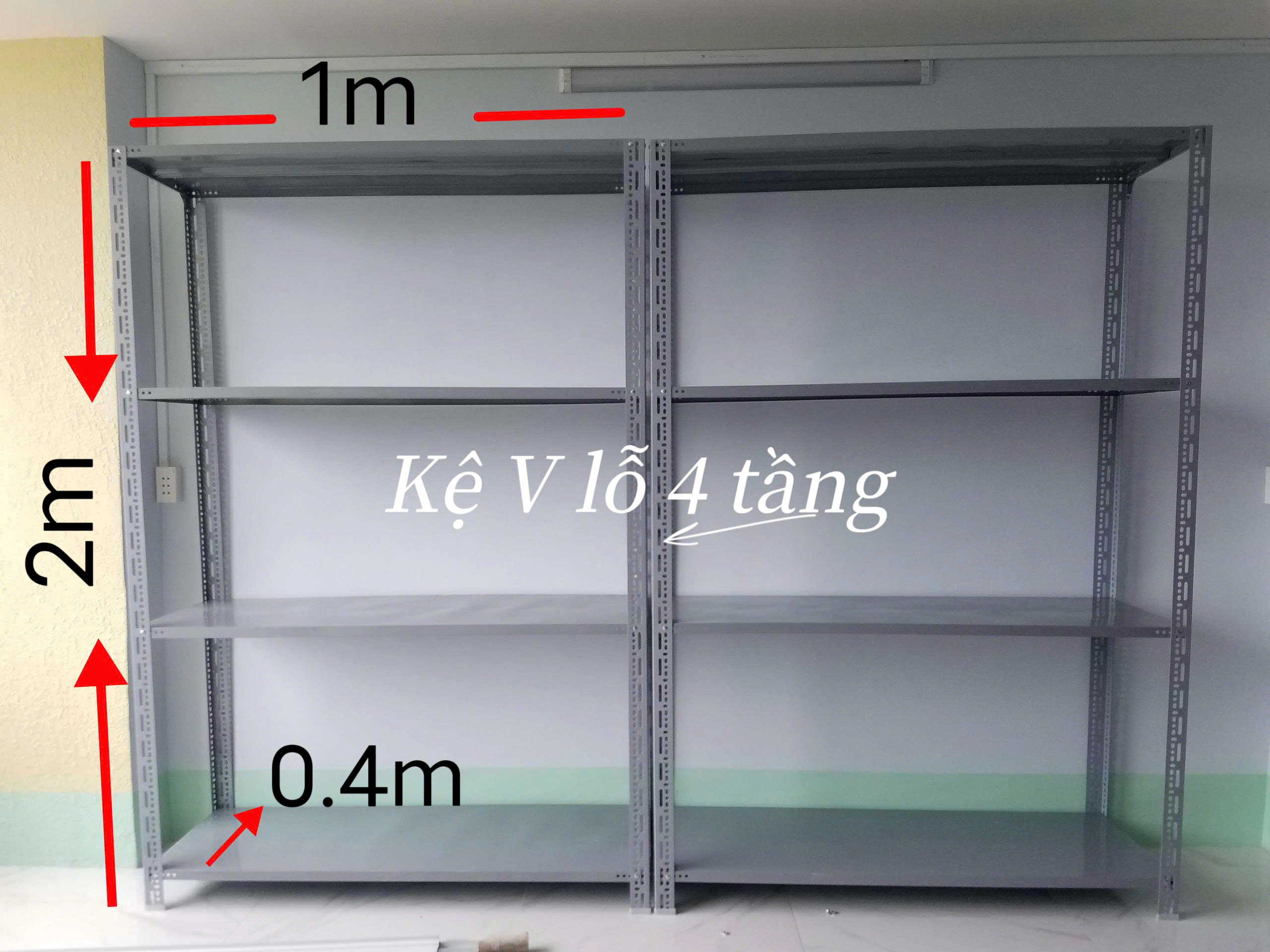 Kệ sắt V lỗ đa năng màu Xám – D1m x R0.4m x C2m x 4 mâm