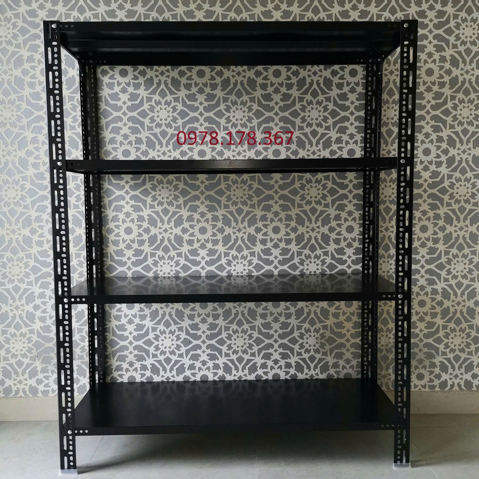 Kệ sắt V lỗ đa năng Màu Đen – D1m x R0.4m x C1.5m x 4 mâm