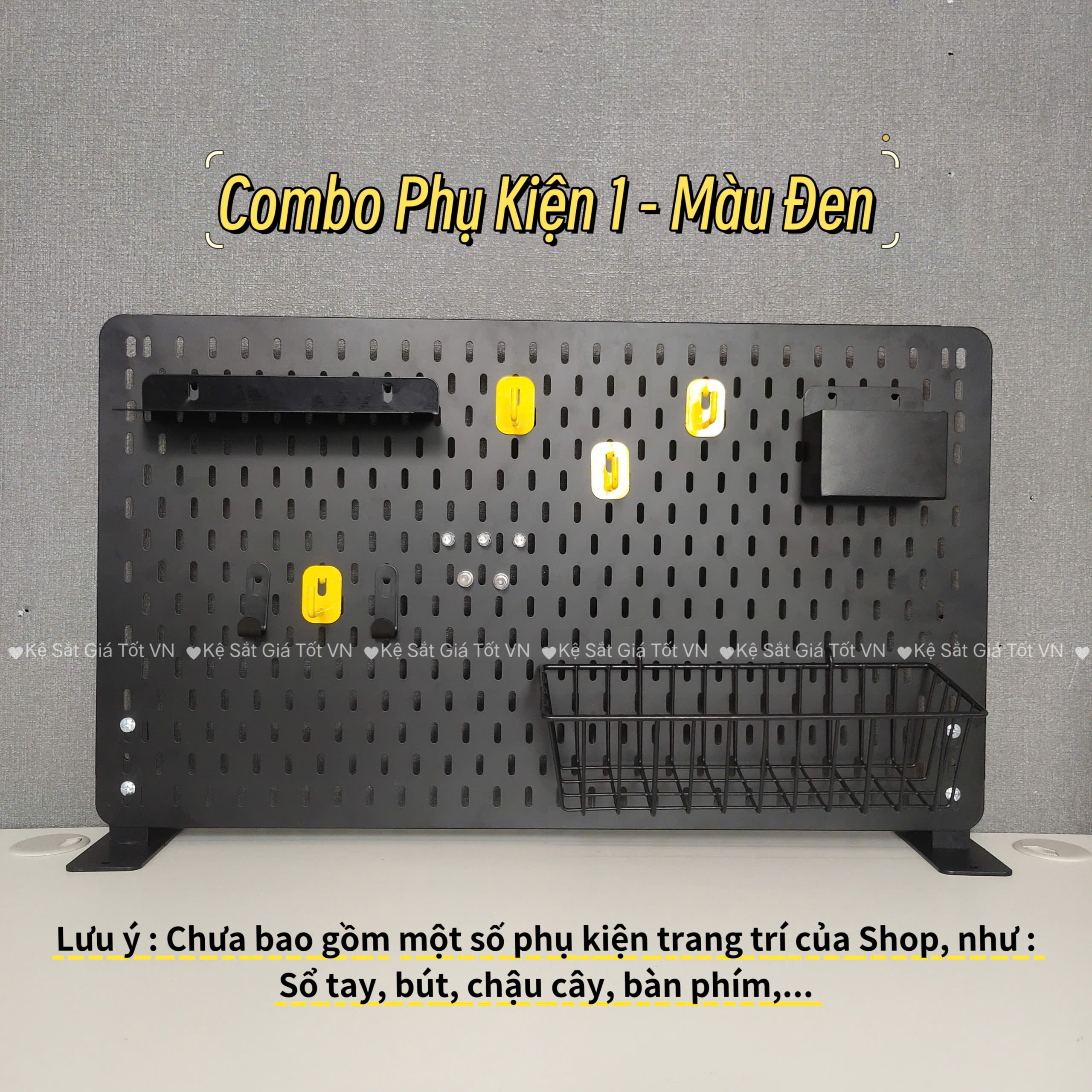 Bảng Pegboard lỗ dọc kèm phụ kiện - Màu Đen Bảng Pegboard lỗ dọc kèm phụ kiện - Màu Đen