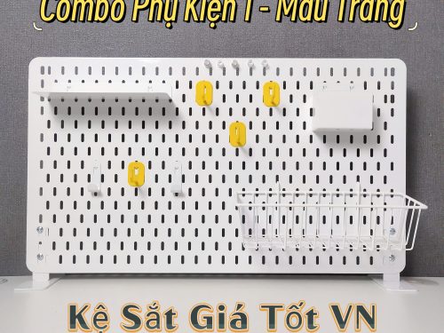 Combo bảng Pegboard lỗ dọc 60x40cm kèm phụ kiện 1 - màu Trắng