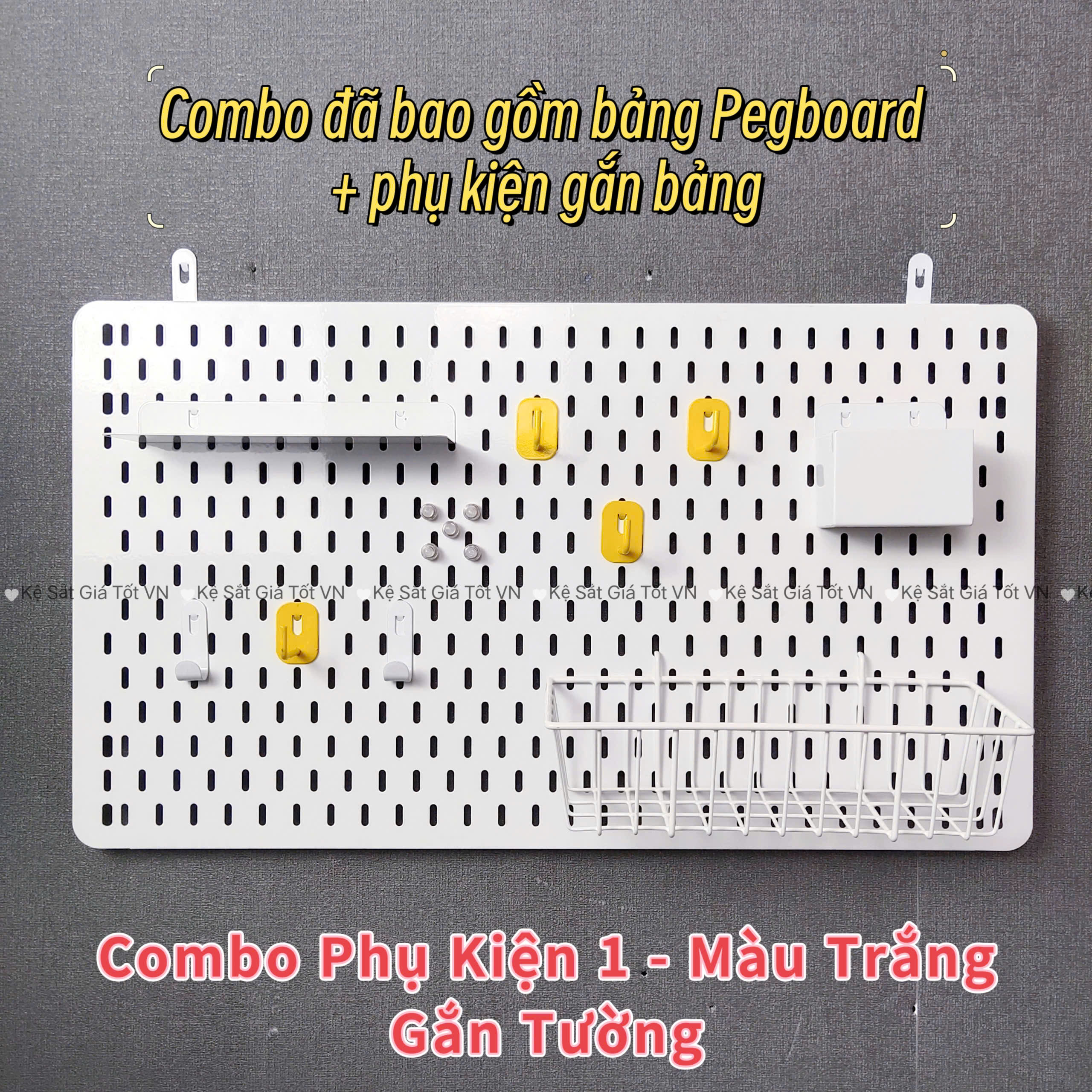 Combo Bảng Pegboard Lỗ Dọc Kèm Phụ Kiện Treo Đồ Đa Năng
