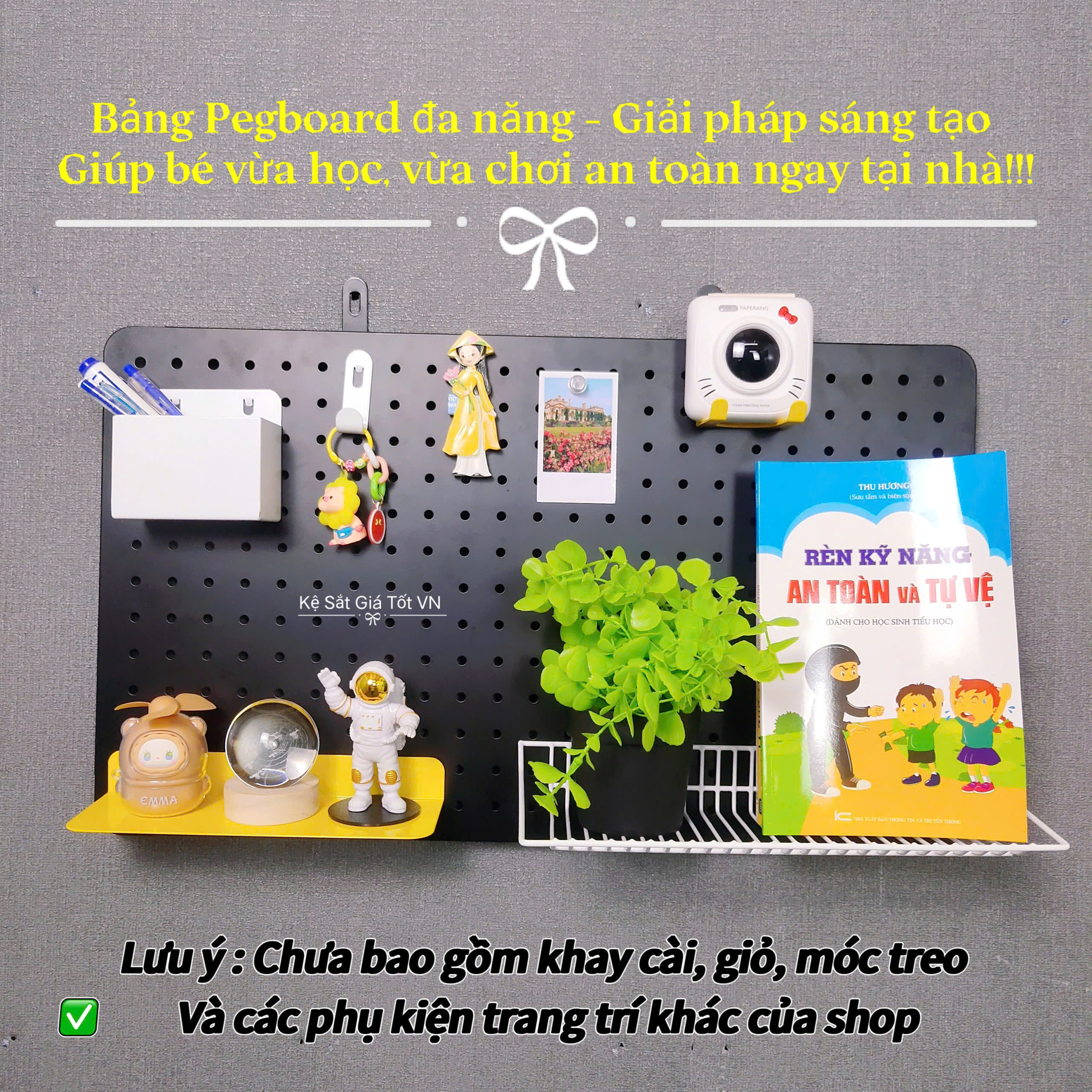 Bảng Pegboard 60x30 Màu Đen/Trắng/Vàng – Treo Phụ Kiện Gọn Gàng Pegboard 60x30 Dày 0.6mm – Bảng Cài Móc Treo Phụ Kiện Bền Đẹp