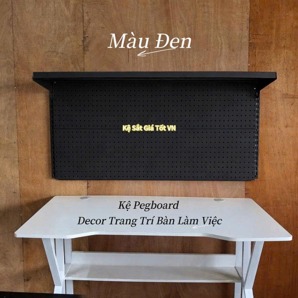Kệ Pegboard Decor Trang Trí Bàn Làm Việc Cao Cấp – D1.2m x C0.6m x 1 mâm tầng