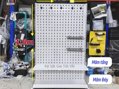 Kệ Pegboard lưng lỗ giọt nước decor trang trí phụ kiện - Dài 90cm x Cao 150cm x 1 mâm đáy + 1 mâm tầng