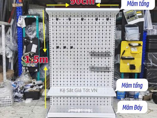 Kệ pegboard lưng lỗ giọt nước trưng bày phụ kiện đa năng - Dài 90cm x Cao 150cm x 1 mâm đáy + 2 mâm tầng