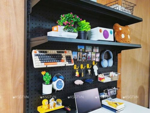 Kệ pegboard chân đứng dài 1.2m x cao 1.8m x 2 mâm tầng sơn tĩnh điện màu đen