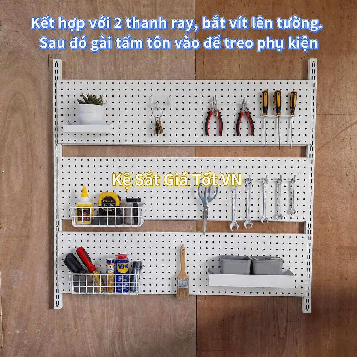 Tấm Tôn Đục Lỗ Treo Dụng Cụ Gắn Thanh Ray 1.2m x 30cm Lỗ 8mm Tấm Tôn Lỗ 8mm Gắn Ray Treo Phụ Kiện Đa Năng - Dài 1.2m x Rộng 30cm